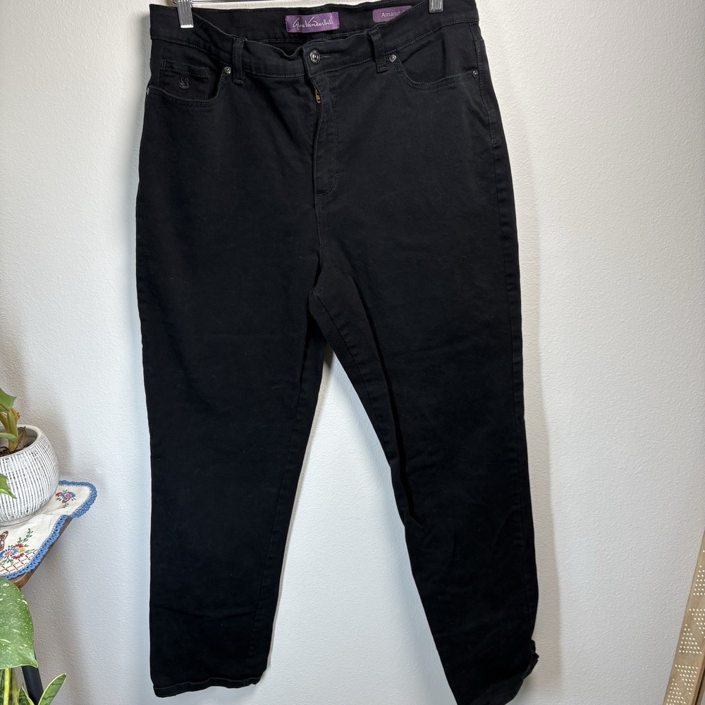 Gloria Vanderbilt Women 16 Black Pants Amanda Classic Cotton Blend